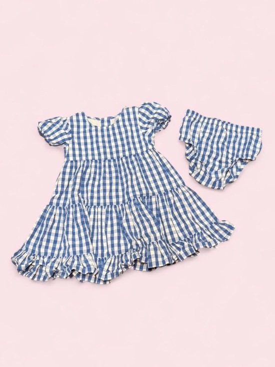 Hanna Andersson Other - Hanna Andersson Dutch Blue Gingham Tiered Dress Bloomers Set 3T Cotton Heirloom